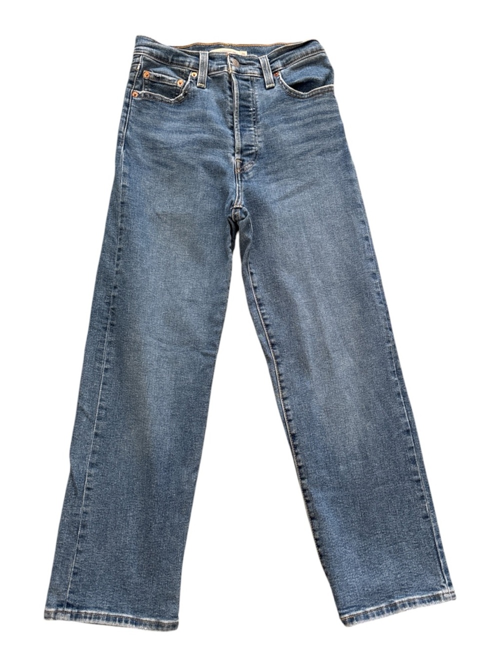Levi’s Ribcage Straight AnklClassic High-Rise Jeans in Blue Button Fly Size 26